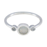 Agnes White Trilogy Ring for Women with Gemstone Rainbow Moonstone White
